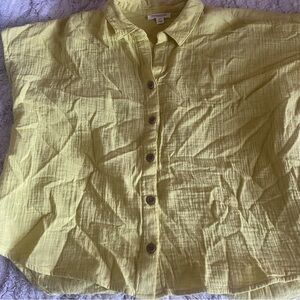 Beach Lunch Lounge Top Womens Large Yellow Button Front Boxy Beach Lagenlook